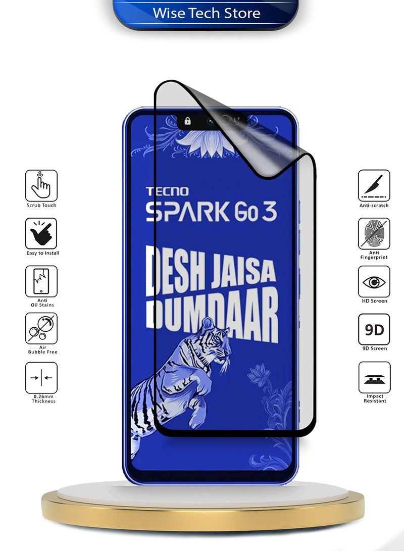 دبليو تيك واقي شاشة مرن مطفي كامل الالتصاق من السيراميك النانو لهاتف Tecno Spark Go 3 4G 2026 بريميوم - شفاف/أسود (MSCNMN) - Image 2